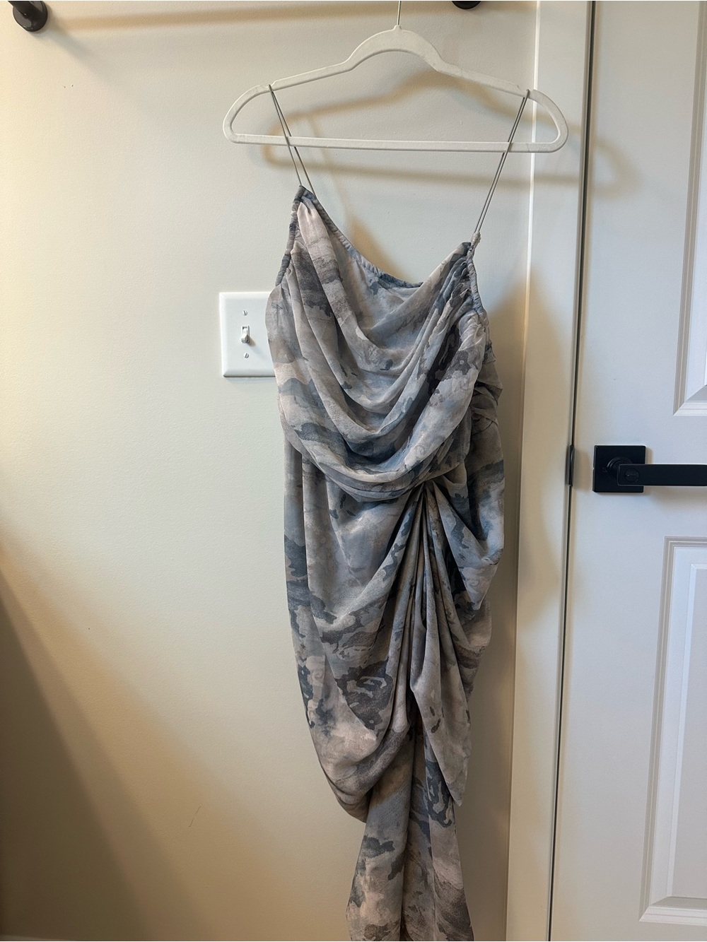 Draped Gray Camouflage Slip Dress